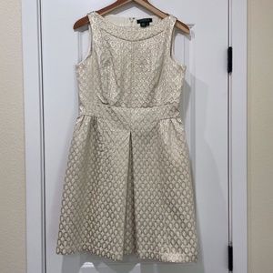Lauren Ralph Lauren Dress 8P Cream Gold Brocade Cocktail Madmen Sleeveless